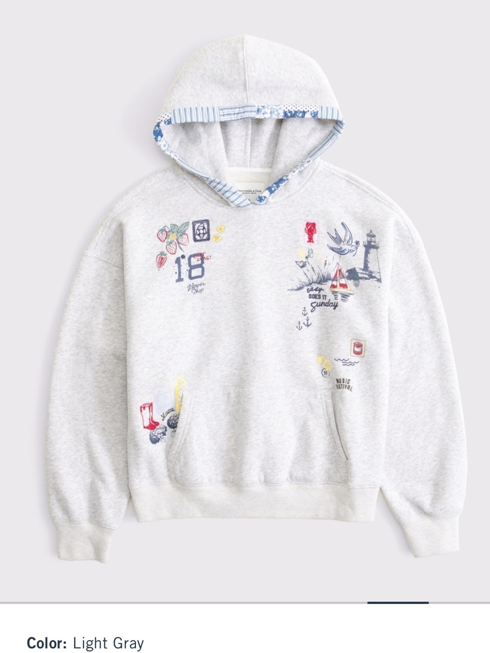 Abercrombie & Fitch Sunday Graphic Hooded Sweatshirt with Blue Trim